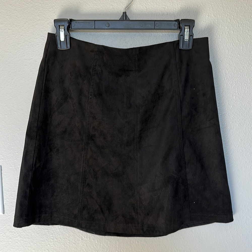 Faux suede black mini skirt with back zipper. Size small